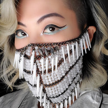 Load image into Gallery viewer, White beaded mask embellishment with spikes