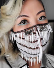 Load image into Gallery viewer, White beaded mask embellishment with spikes