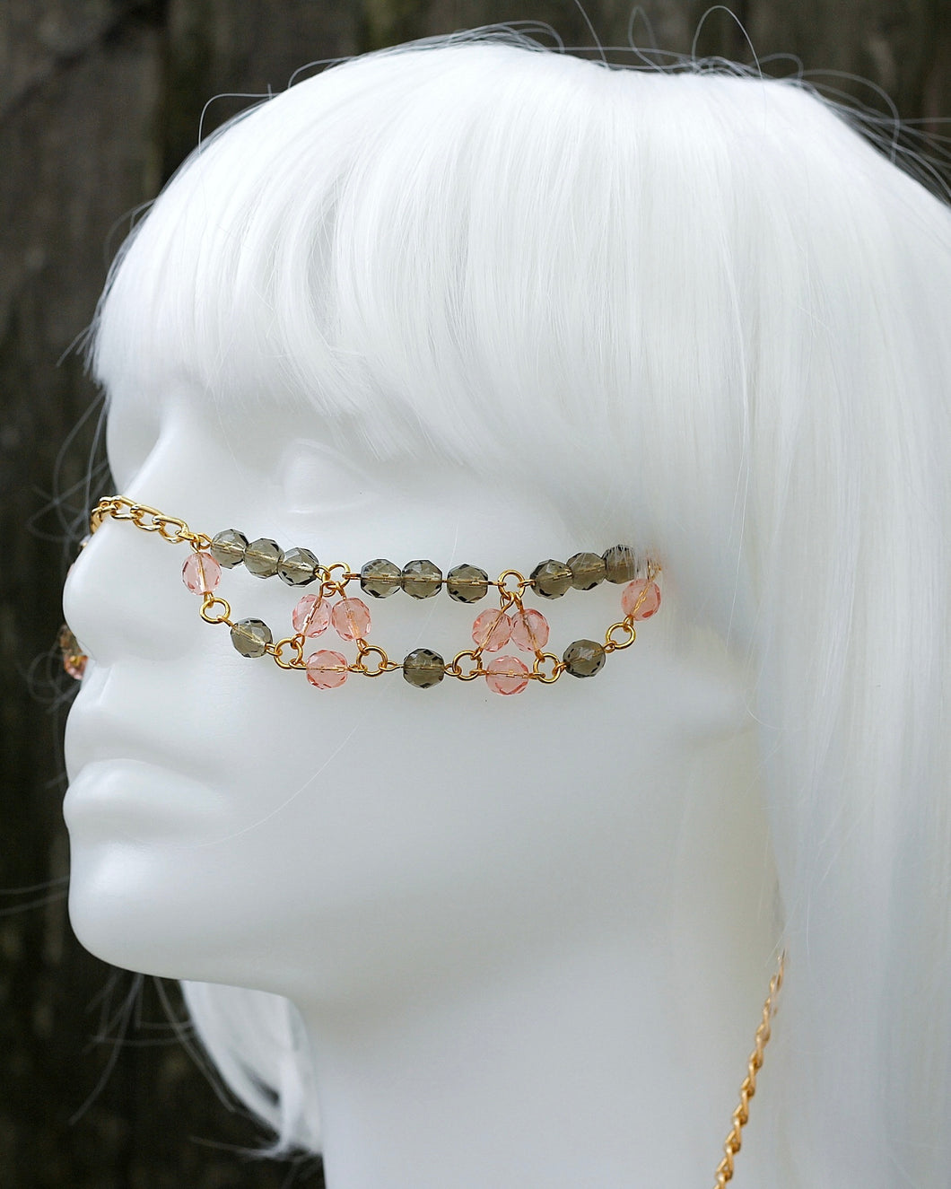 Vintage Smoke and Rose Czech Beads with Gold Face Chain