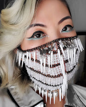 Load image into Gallery viewer, White beaded mask embellishment with spikes
