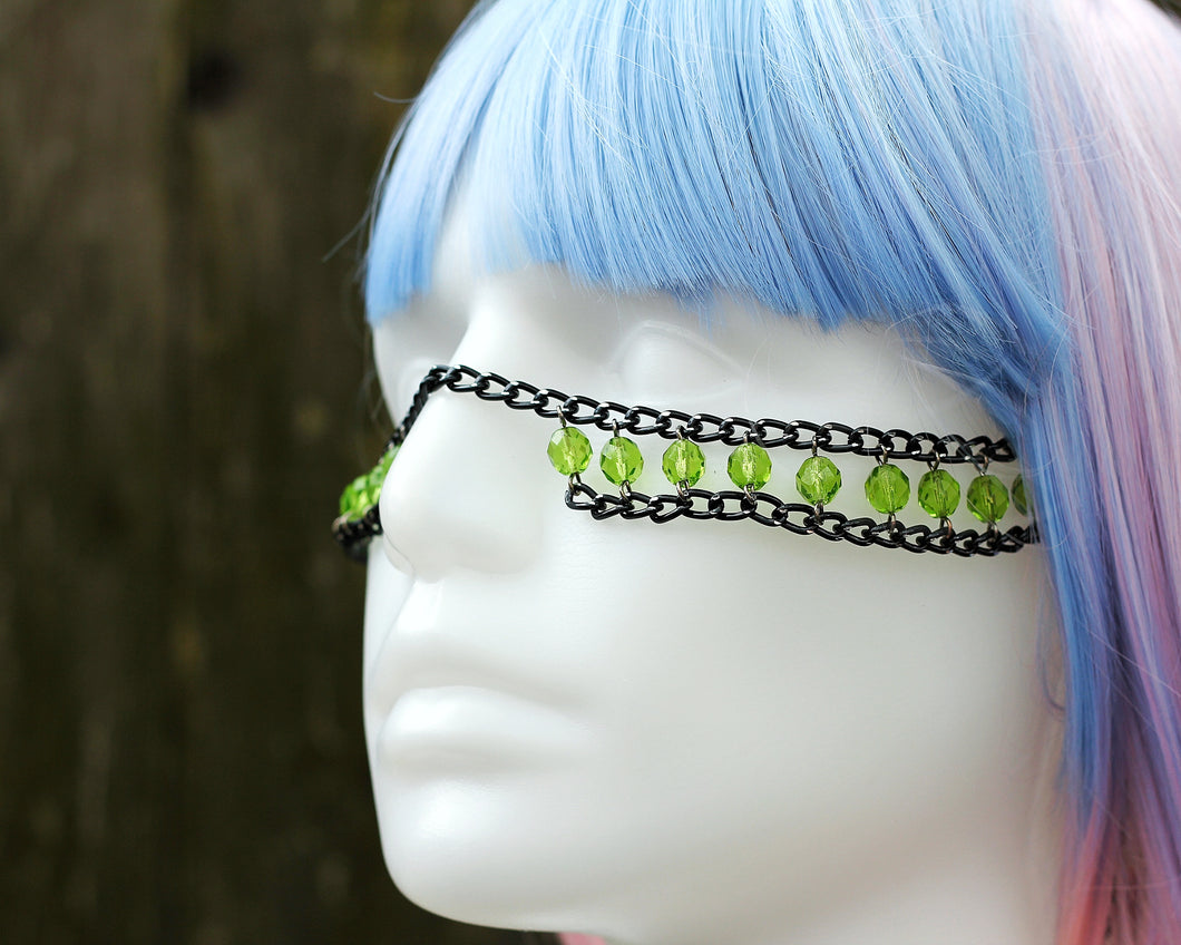Vintage Peridot Czech Beads with Black Face Chain