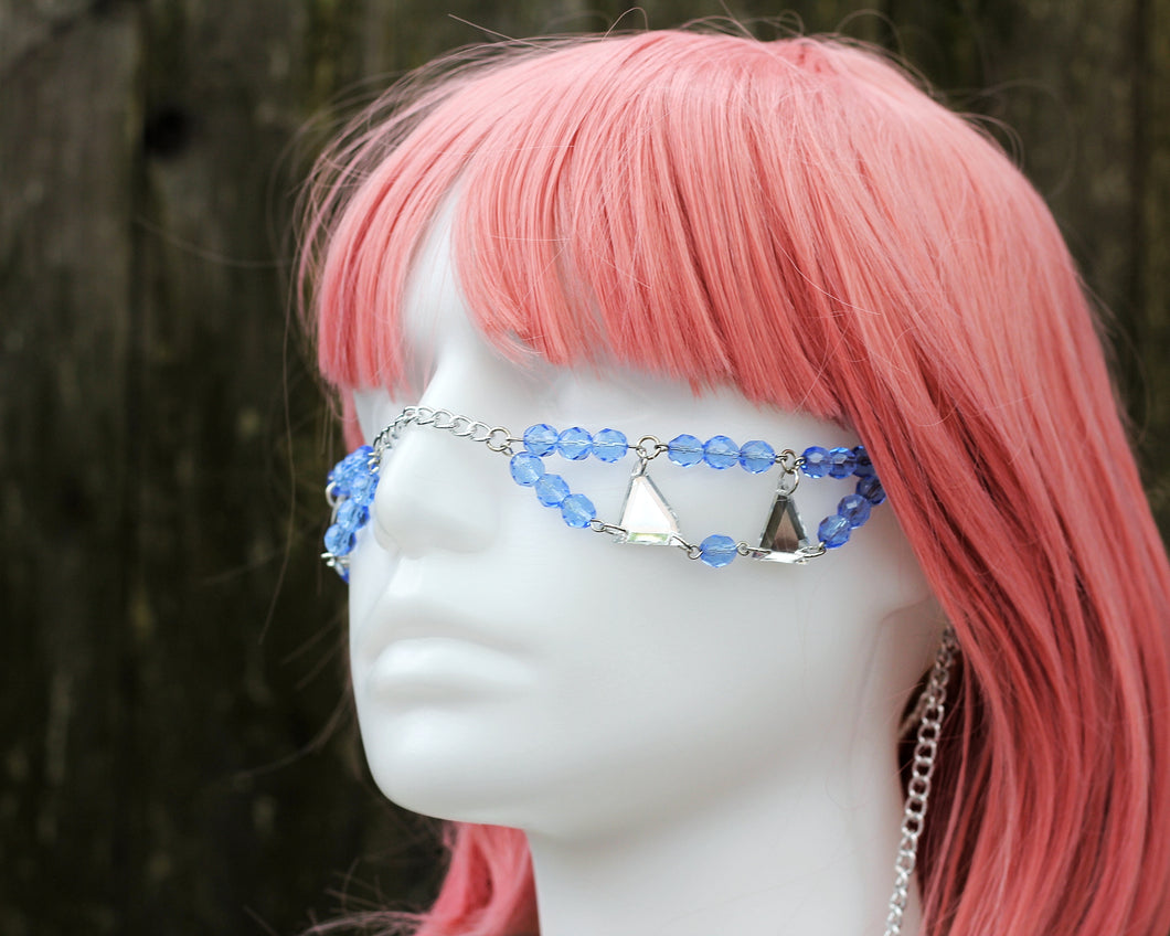 Vintage Sapphire Czech Glass Silver Face Chain