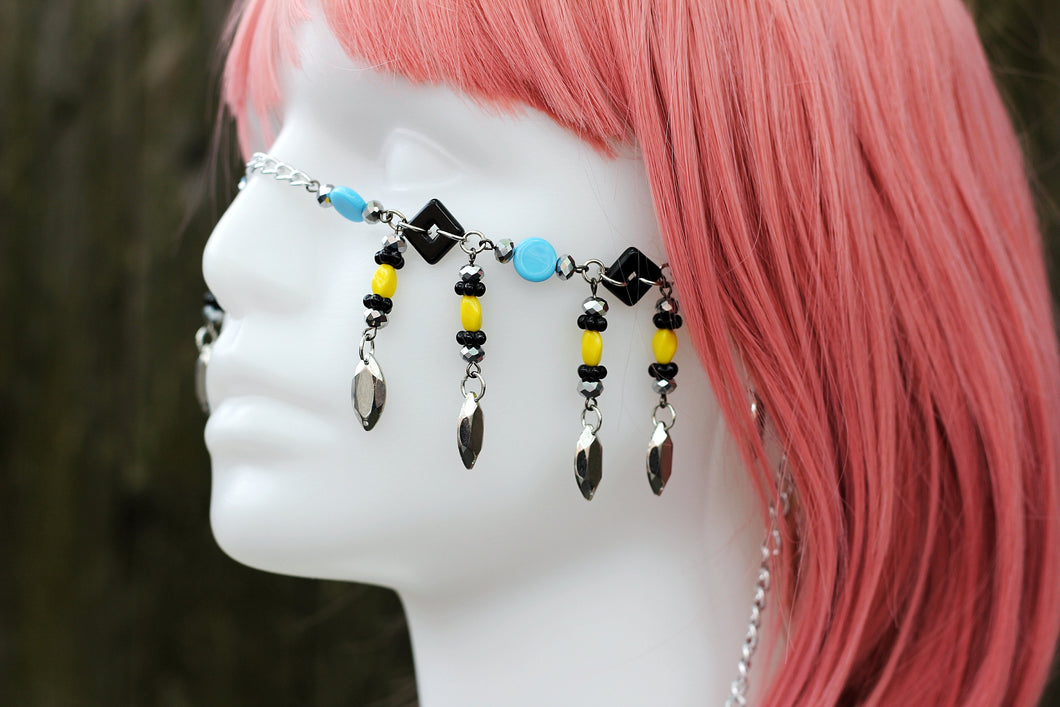 Vintage Czech Glass Silver Face Chain One of a Kind