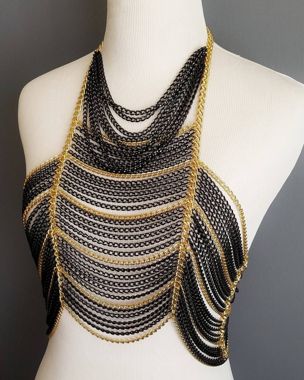 Amelia Chain Crop Top, Gold with Black Chain