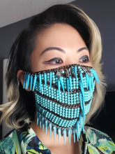 Load image into Gallery viewer, Turquoise beaded mask embellishment with spikes, limited quantity
